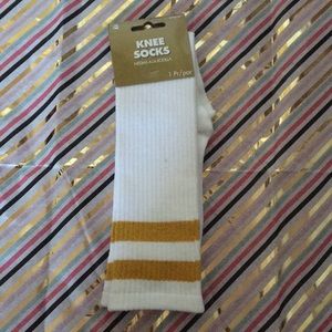 Yellow Striped White Knee Socks